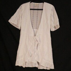 JAPNA | medium | White Eyelet Cover-Up Dress with Tie Front